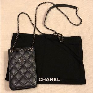 Quilted Chanel Phone Case Holder with Chain